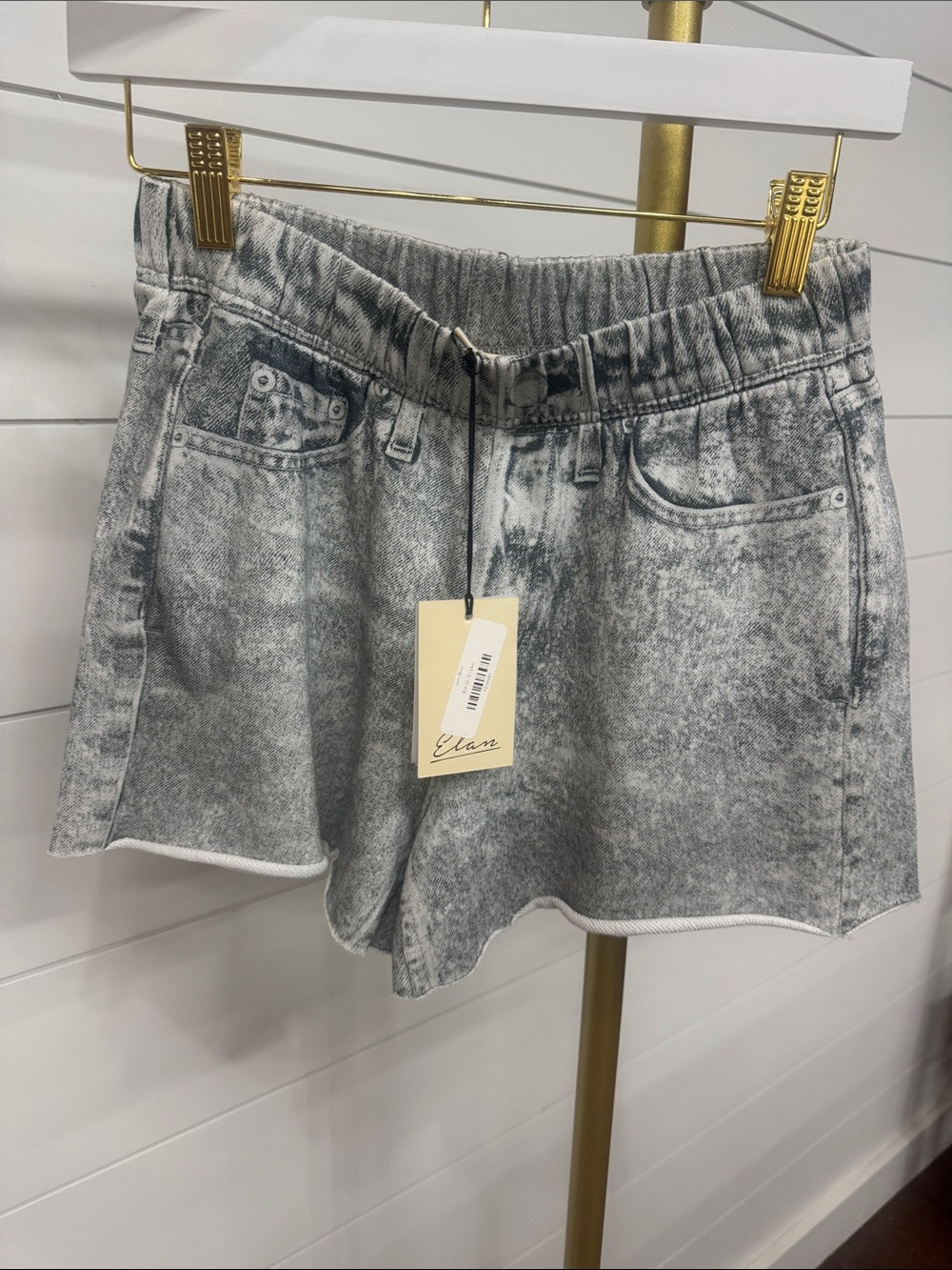 Elan Acid-Wash Gray Relaxed Knit Denim Shorts